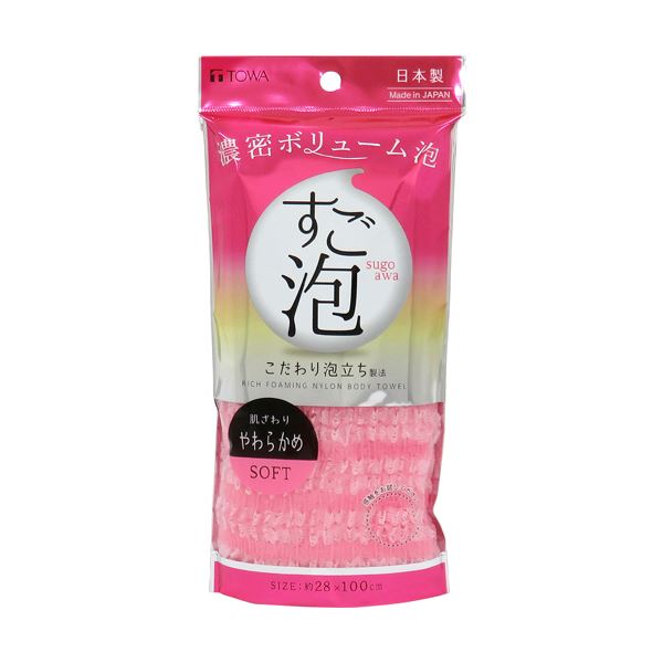 （まとめ）東和産業 すご泡IV ナイロンタオル やわらかめ ピンク 1枚 (×10セット)