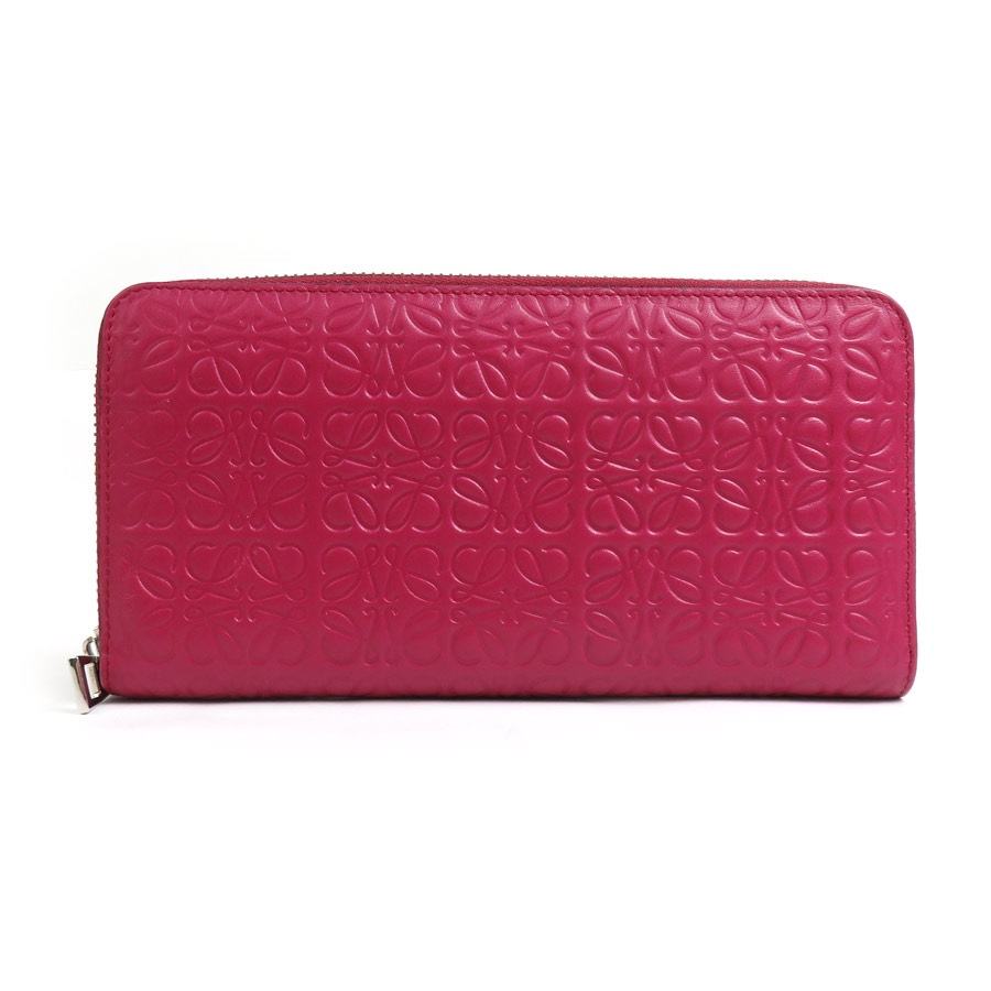 ロエベ LOEWE ラウンドファスナー長財布 アナグラム レザー ディープピンク レディース h30932a