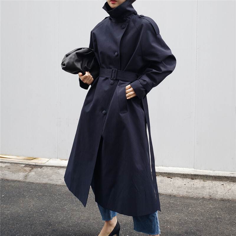 アウター コート レディース トレンチ ロング 長袖 前開き コンサバ ベルト付き シンプル カジュアル おしゃれ かっこいい レトロ こなれ感 ラフ メンズライク マニッシュ ボーイッシュ クール