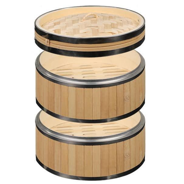 「本体2個*蓋1個セット」蒸し器 竹蒸し器 蒸籠 中華せいろ せいろ蒸し器 業務用 蒸篭 蒸し籠 家庭用 商業用 調理器具 キッチン用品 蒸し料理 饅頭 餃子 竹製蒸し