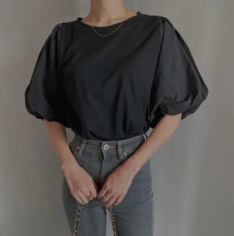 【急速出荷!】Tシャツ トップス バブル袖 ブラウス レディース 半袖 着痩せ おしゃれ シャツ