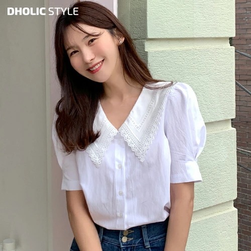 [メガ割りSALE]レースカラー半袖ブラウス・p650960