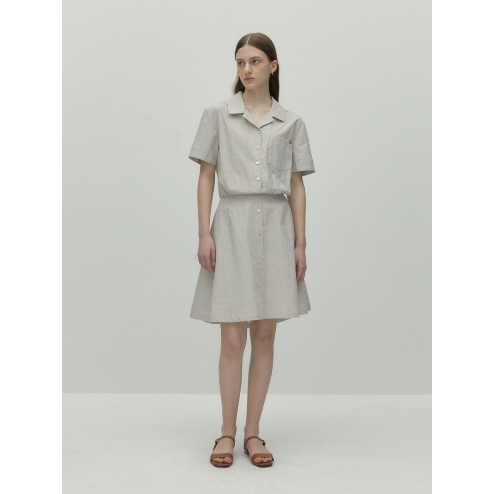 DEPOUND オープンカラーシャツドレスベージュストライプ