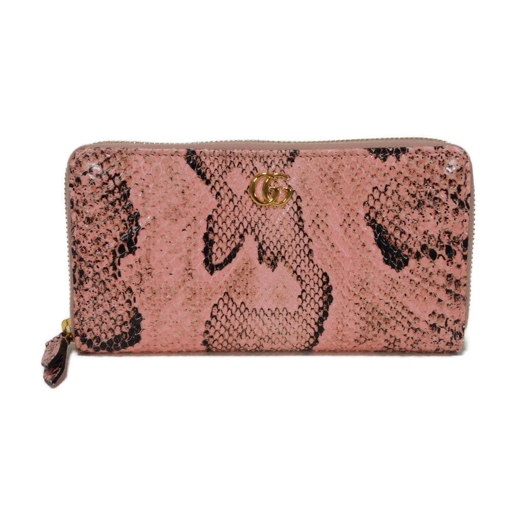 【中古】 長財布 スネーク GGマーモント ラウンドファスナー ダブルG ジップアラウンドウォレット エキゾチック 456117