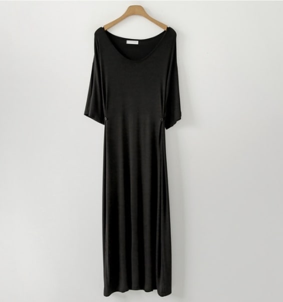 A1029.Uネックロングドレス（ブラック）2019 春夏 sale 春夏 sale ワンピース 六分袖 エレガント お呼ばれ パーティー 結婚式 披露宴 女子会 レストラン デート