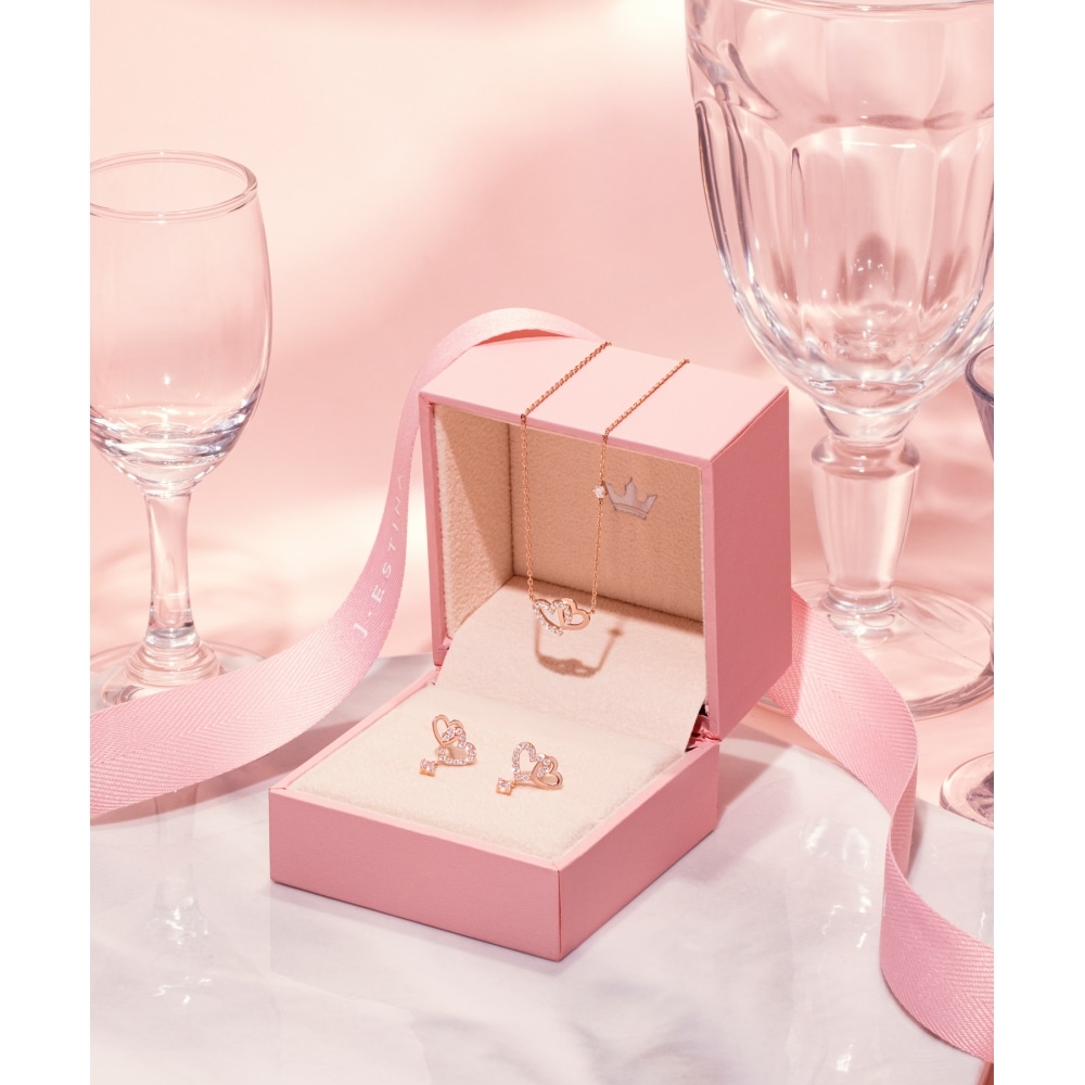 ジェスティナダブルハートネックレス+イヤリングセット (SET-J0-1085)