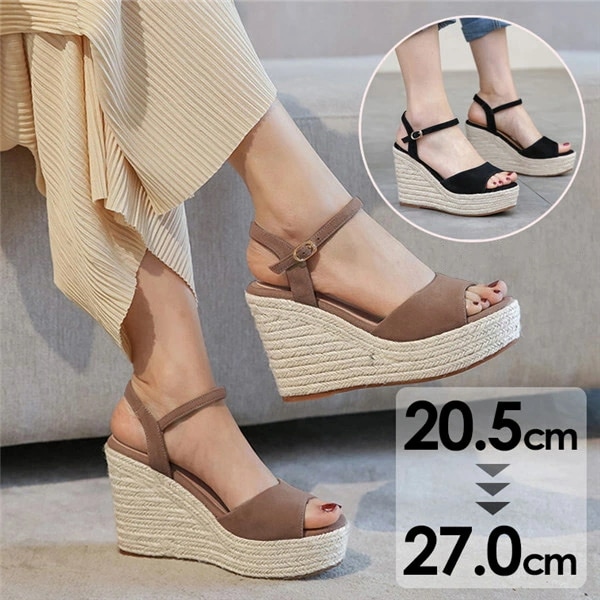 ウェッジソール サンダル 厚底 ウエッジソール 厚底サンダル レディース かかとあり ヒールサンダル アンクルストラップ エスパドリーユ ジュート 可愛い かわいい 小さいサイズ 靴 大きいサイズ ブ