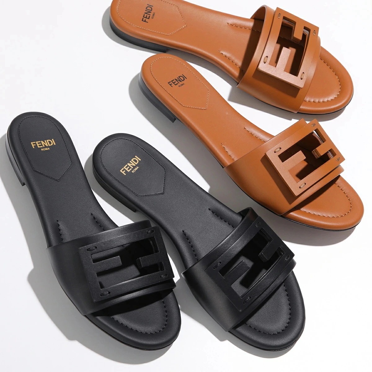 FENDI フェンディ サンダル BAGUETTE バゲット レザー スライド 8R8136 AE7T レディース ミュール FFロゴ ローヒール シューズ 靴 カラー2色