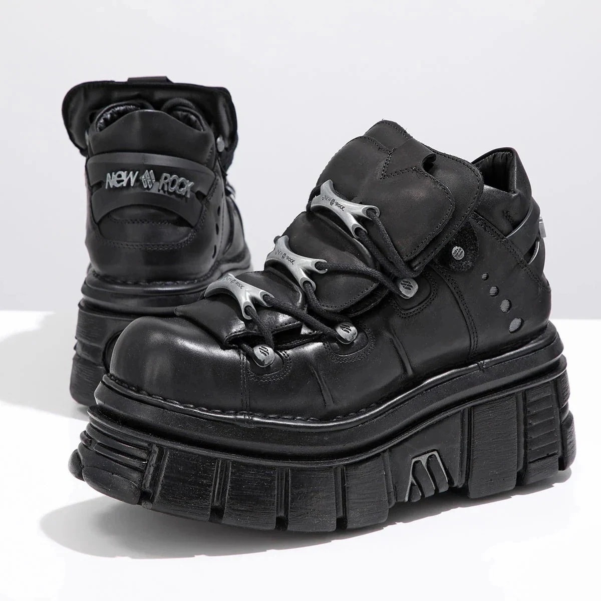 NEW ROCK ニューロック スニーカー M-106-S29 メンズ ローカット 厚底 ロゴ レザー シューズ 靴 ブラック 【mega】