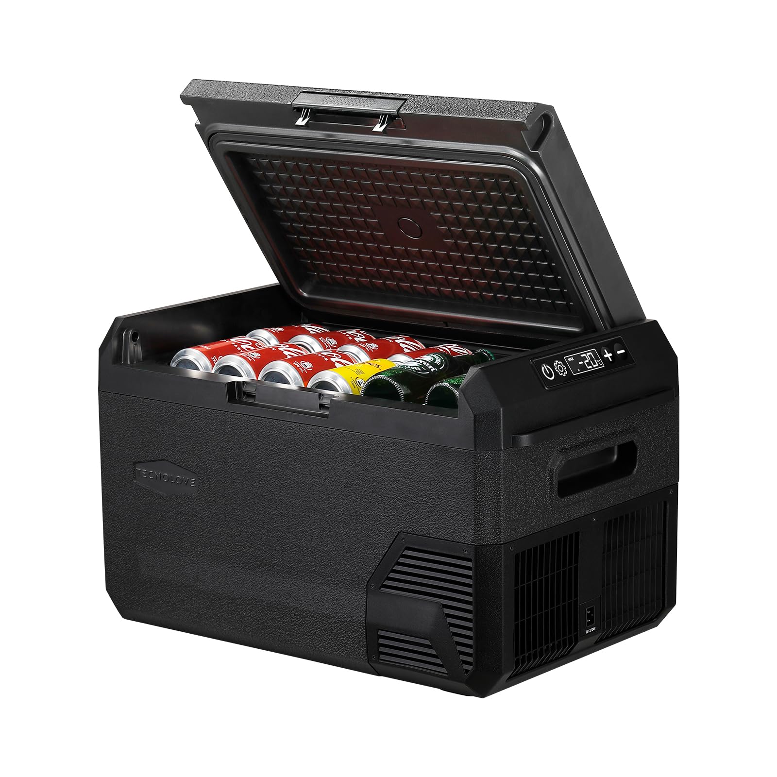 ポータブル車載冷蔵庫 20L 急速冷却-20℃対応 左右開閉可能リバーシブルドア 3WAY電源対応 AC/DC/ソーラー充電バッテリー対応 堅牢ボディ 静音コンプレッサー キャンプ トラック RV用