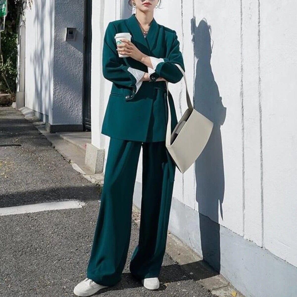 オールインワン　オールインワンレディース　セットアップ　ワイドパンツ　スーツ 袖あり 長袖 2点セット ツーピース フォーマル　タイト　スリム　キレイ目　大人　おしゃれ　シンプル　韓国　カワイイ