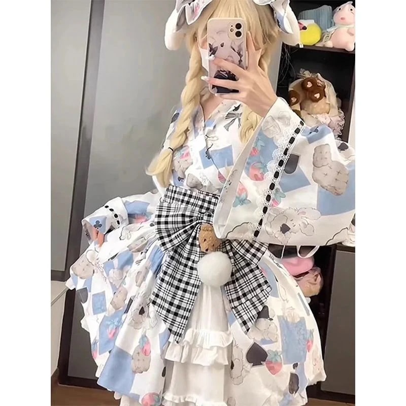 可爱いうさぎ和风ロリータセット日常メイド洋服ロリータ蓬姫スカート