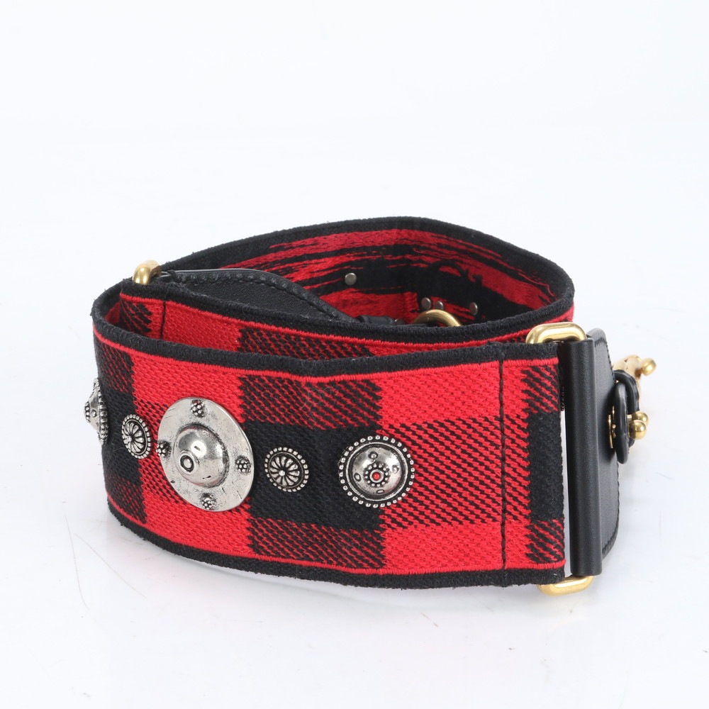 極美品 チェック エンブロイダリー メダリオン 斜め掛け 肩掛け バッグ レザー×キャンバス ショルダーストラップ レディース RUE CO17-3 中古