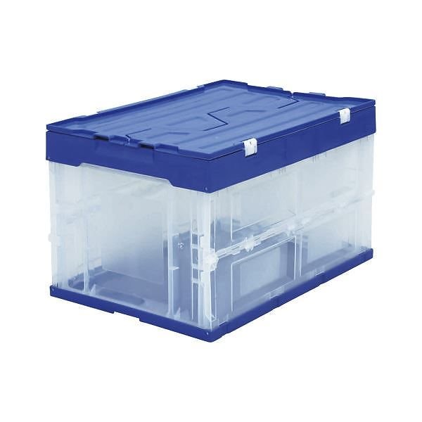 （業務用セット） アイリスオーヤマ ハード折りたたみコンテナフタ一体型 ブルー／クリア HDOH-50L ブルー／クリア 1個入 2セット