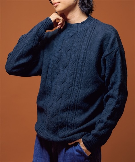 ニット・セーター 洗えるケーブル編クルーネックセーター