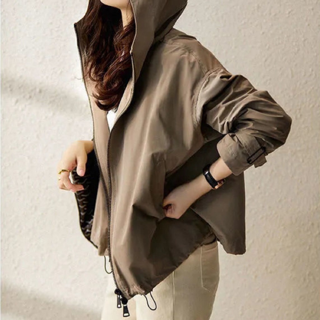 レディース ブルゾン アウター 上着 ショート 長袖 フード オーバーサイズ ベルト ファスナー ポケット 前開き ドロスト 大人可愛い シンプル カジュアル かっこいい こなれ感 ラフ メンズライク