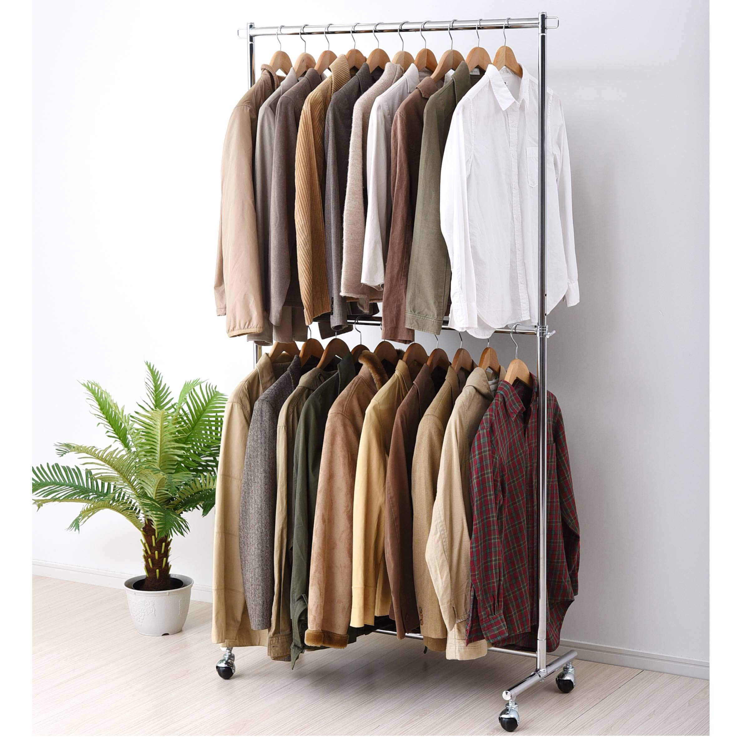 山善(YAMAZEN) ハンガーラック 頑丈 耐荷重120kg 2段 高さ伸縮 キャスター付き 組立品 幅96×奥行40.5×高さ129.5/169.5-189.5cm クロム YIH-2S(CH)