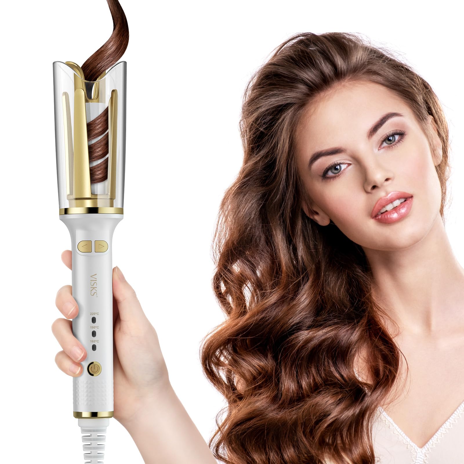 VISKS ヘアアイロン カールアンチタングル オートカールアイロン簡単操作の28mmデュアルボルテージ回転式ヘアアイロン2wayヘアスタイリング用オートシャットオフ機能付き