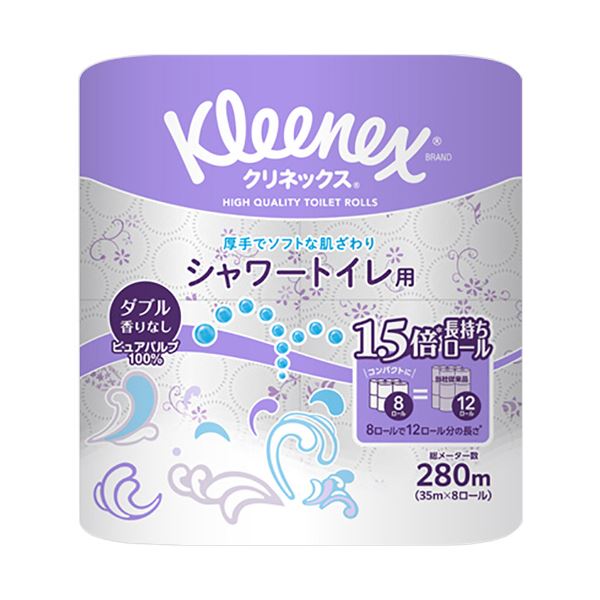 (まとめ) 日本製紙クレシアクリネックスコンパクト 長持ちシャワートイレ用 ダブル 芯あり 35m 1パック(8ロール) (×10セット)