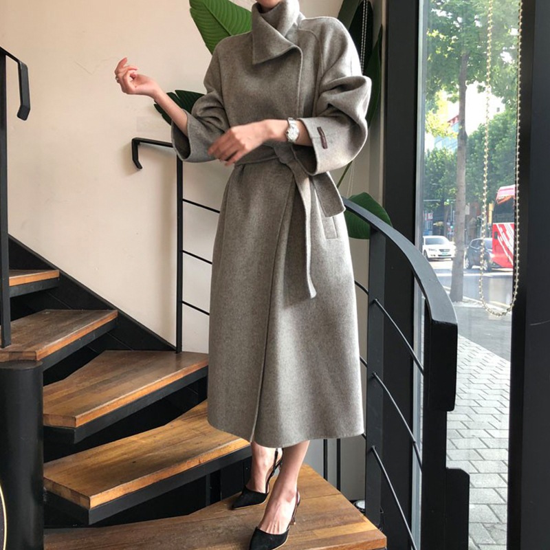 ウールコート　フレンチスタイル　スタンドアップカラー　ウエストリボン　２カラー　a1393