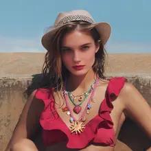 girlgo 2025 新ZAA 3個セット レジンビーズチャームネックレス レディース サマーオーシャンバケーションビーチパーティー ジュエリーネックアクセサリー