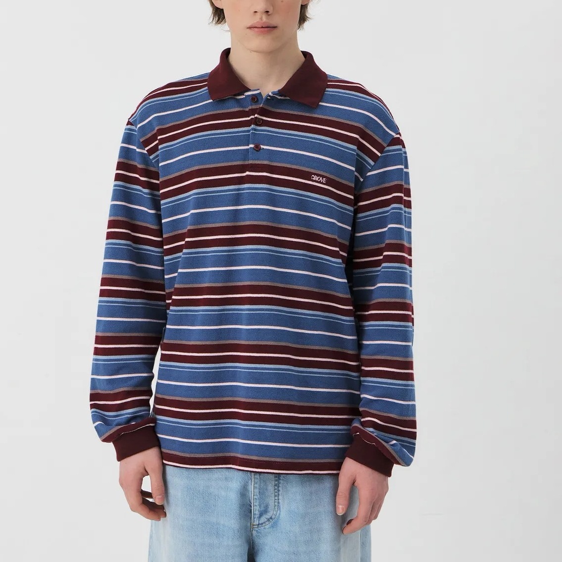 CARELL STRIPE LS PIQUE SHIRT (MAN-3COLORS- WINE / IVORY/ BLUE)