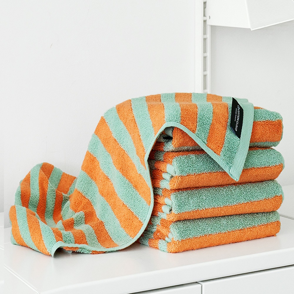 【NEW】2WAYカラーのストライプ柄/幅広 フェイスタオル7枚セット/驚くほど柔らかな肌触り（40×80cm）全3色・綿＆バンブーヤーン混合 180g ホテルタオル ミニバスタオル HST18007