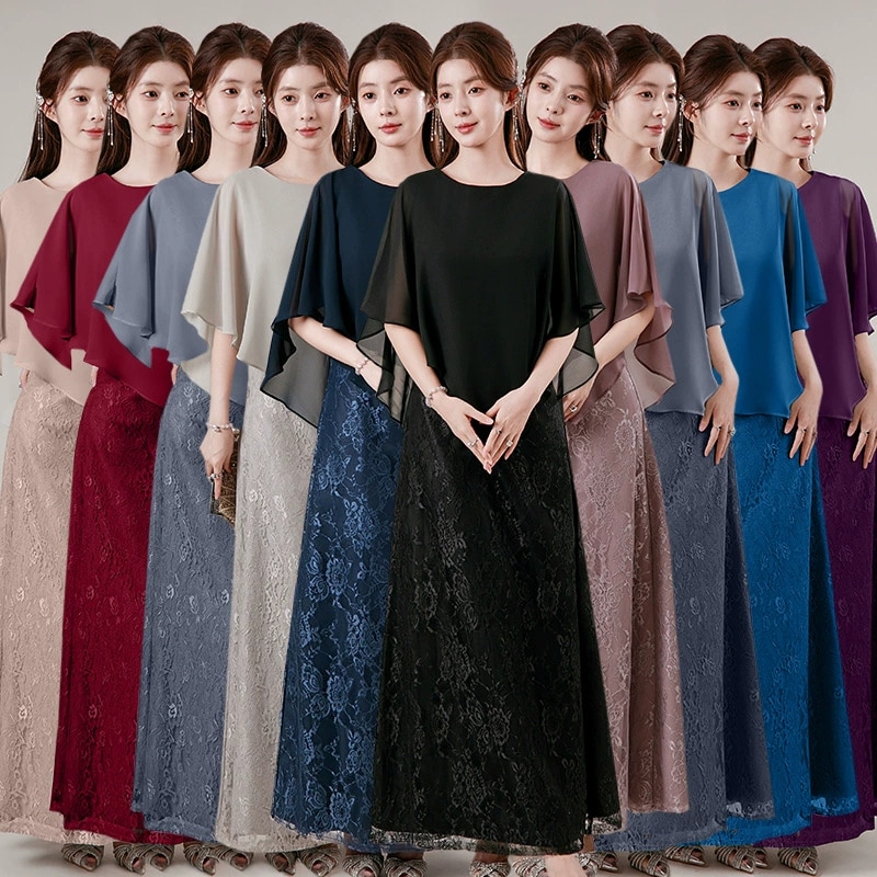 レディースドレス ヴィンテージ風レース&シフォンワンピース スタイリッシュ アシンメトリー パーティードレス ロングドレス ワンピース 発表会 大きいサイズ パーティーイブニングドレス 上品 気質