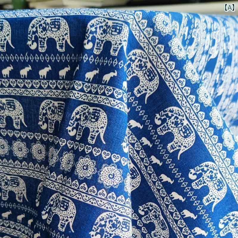 テーブルクロス エスニック 布 綿 リネン 机 デスク キッチン リビング ホームパーティー カバー おしゃれ インテリア レトロ アジアン レース 象 青