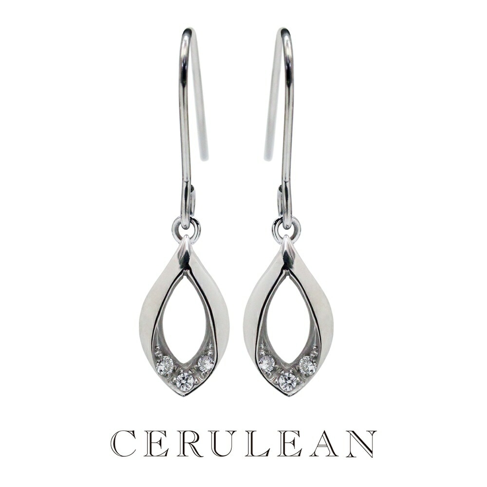 CERULEAN セルリアン ピアス レディース ダイヤモンド 0.06ct 上品 揺れる 両耳 リーフモチーフ 日本製 ダイヤ サージカルステンレス 金属アレルギー対応 正規品 誕生日 彼女 妻