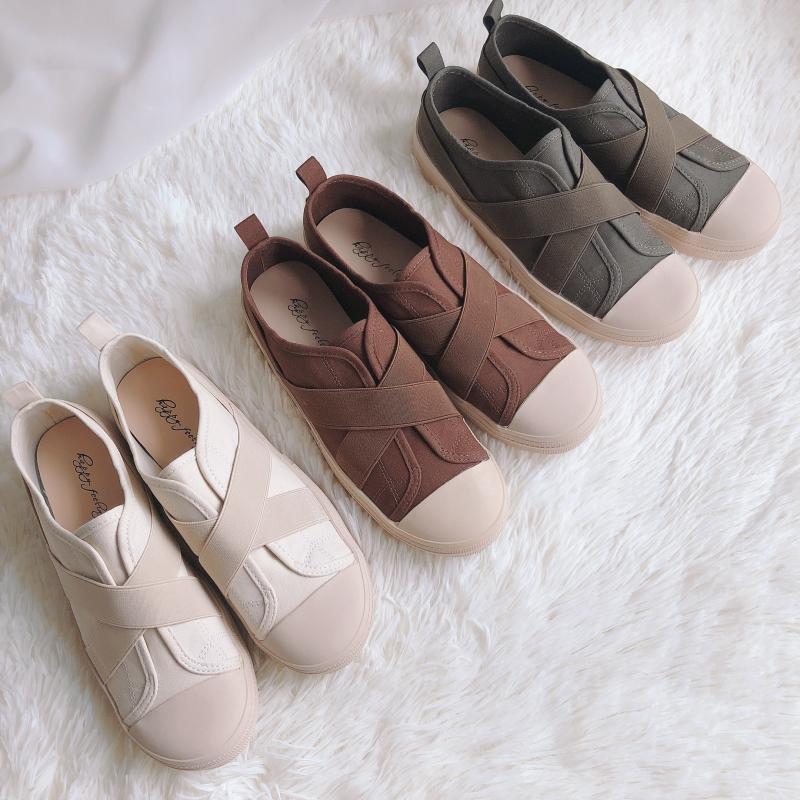 シューズ レディース スニーカー スリッポン 3cmヒール ローヒール ラウンドトゥ 歩きやすい クロスゴムベルト カジュアル 無地 ママ 公園 マタニティ 休日 かわいい 普段使い アプリコット