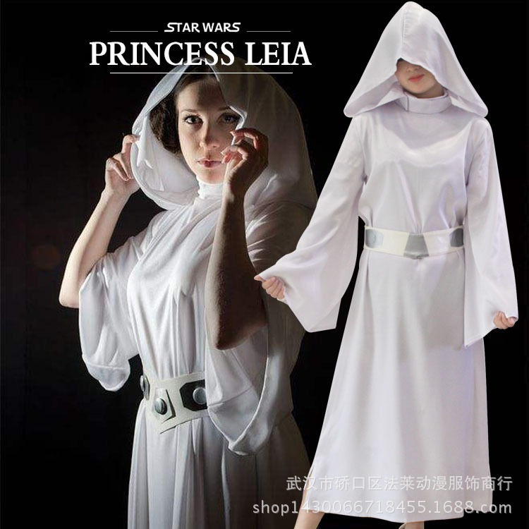 K946星戦コスプレ衣装女性モデルリア王女白いロングドレス子供モデル