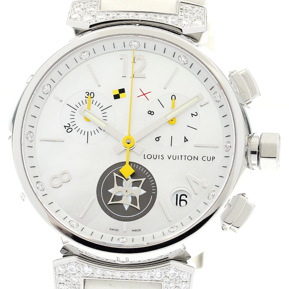 ルイ・ヴィトン LOUIS VUITTON Q11BF タンブール クロノグラフ ラブリーカップ 12P ラグダイヤ クォーツ メンズ 美品 内箱付き_903193【中古】