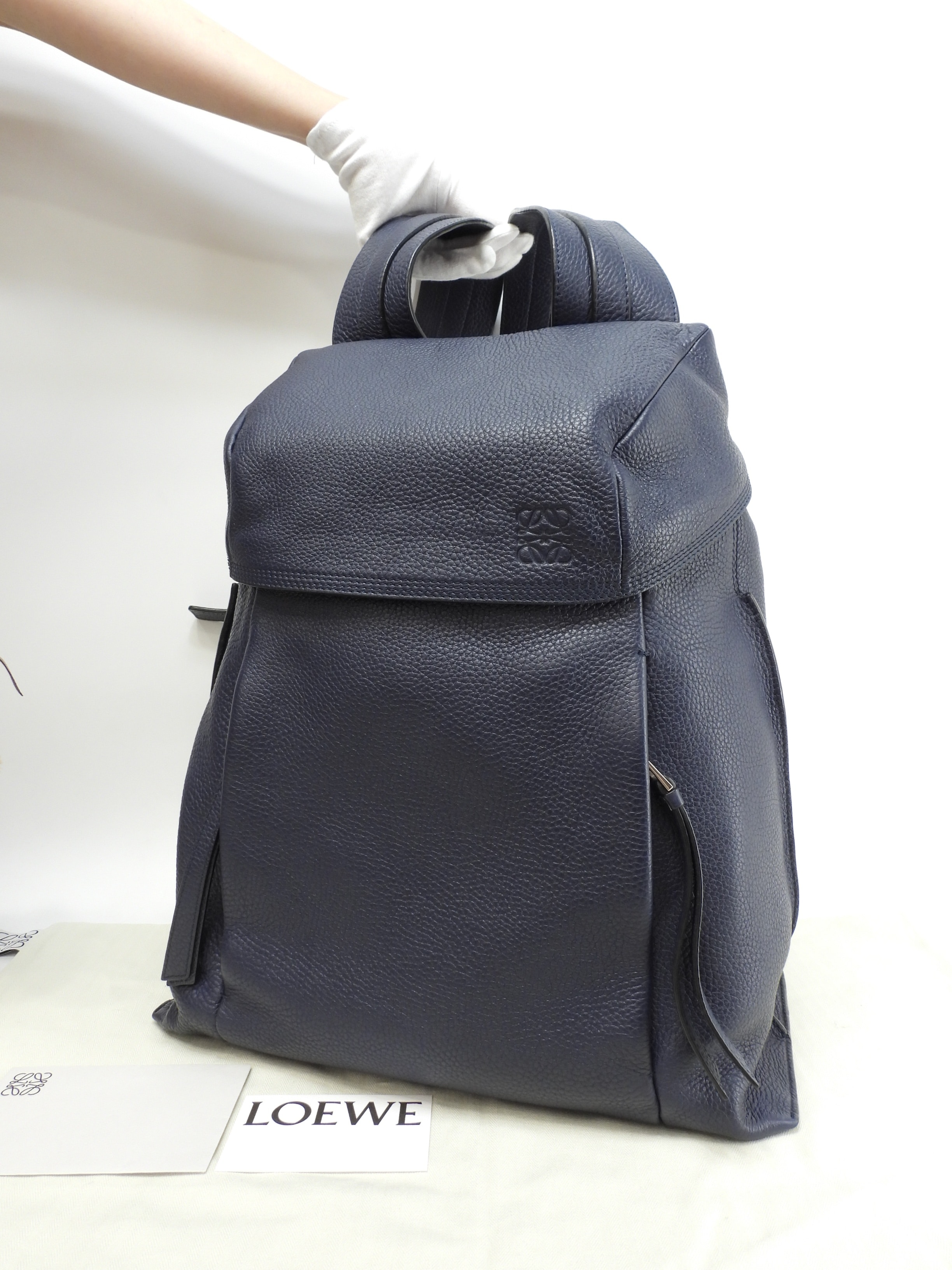 Tバックパック レザー紺 メンズリュックサック 極美品@061705