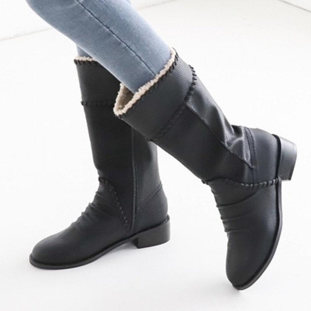 [Ninas Paris] 牛革牛革牛革ステッチミドルブーツ