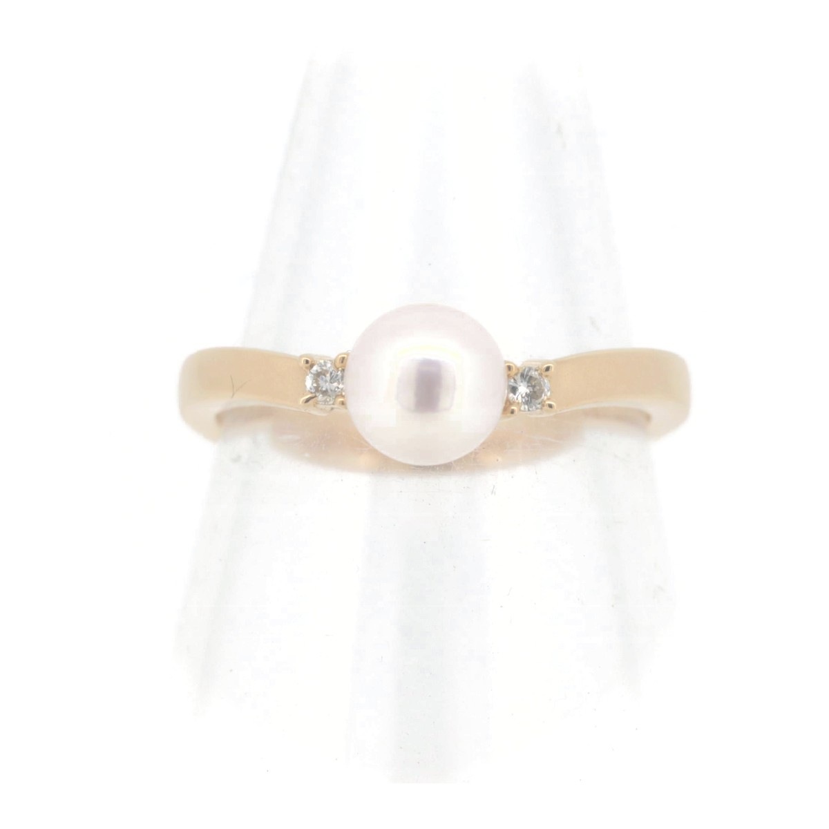 パール ダイヤモンド リング 指輪 8号 5.6ミリ 0.03ct k18YG(18金  