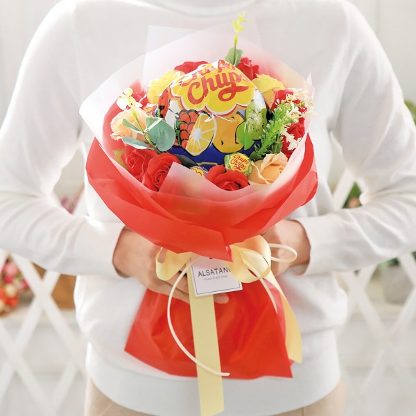 ベル キャンディー花束 レッド チュッパチャップス ホワイトデー ブーケ プレゼント