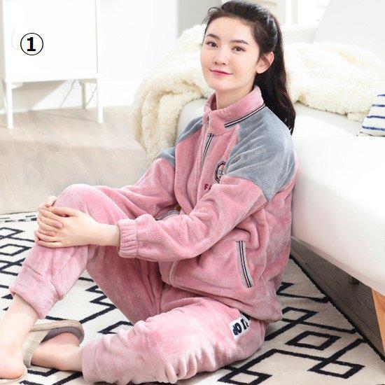 ルームウェア レディース パジャマ 長袖 秋冬 無地 シンプル 上下セット 2点セット セットアップ ホームウェア 部屋着 寝間着 おうち服 ナイトウェア 大きいサイズ 2XL 楽ちん リラックス フ