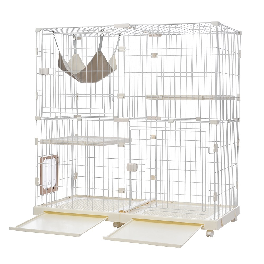 【大好評！最安値挑戦!】猫 ケージ キャットケージ 2段 幅広設計 自由組み合わせ 猫ドア付き ハンモック付き 大型 猫ゲージ 高級感 おしゃれ キャットハウス ネコ ハウス 多段 留守番 保護 脱走