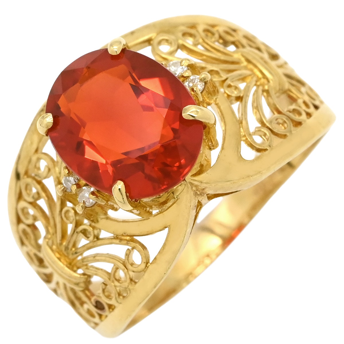 リング 指輪 オパール ダイヤリング K18YG オパール ダイヤモンド イエローゴールド オレンジ 16.5号【中古】