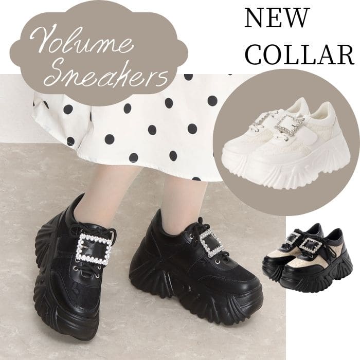 WHITE再入荷 厚底ビジューバックルスニーカー ボリュームソール レディース 韓国ファッション おしゃれ かわいい