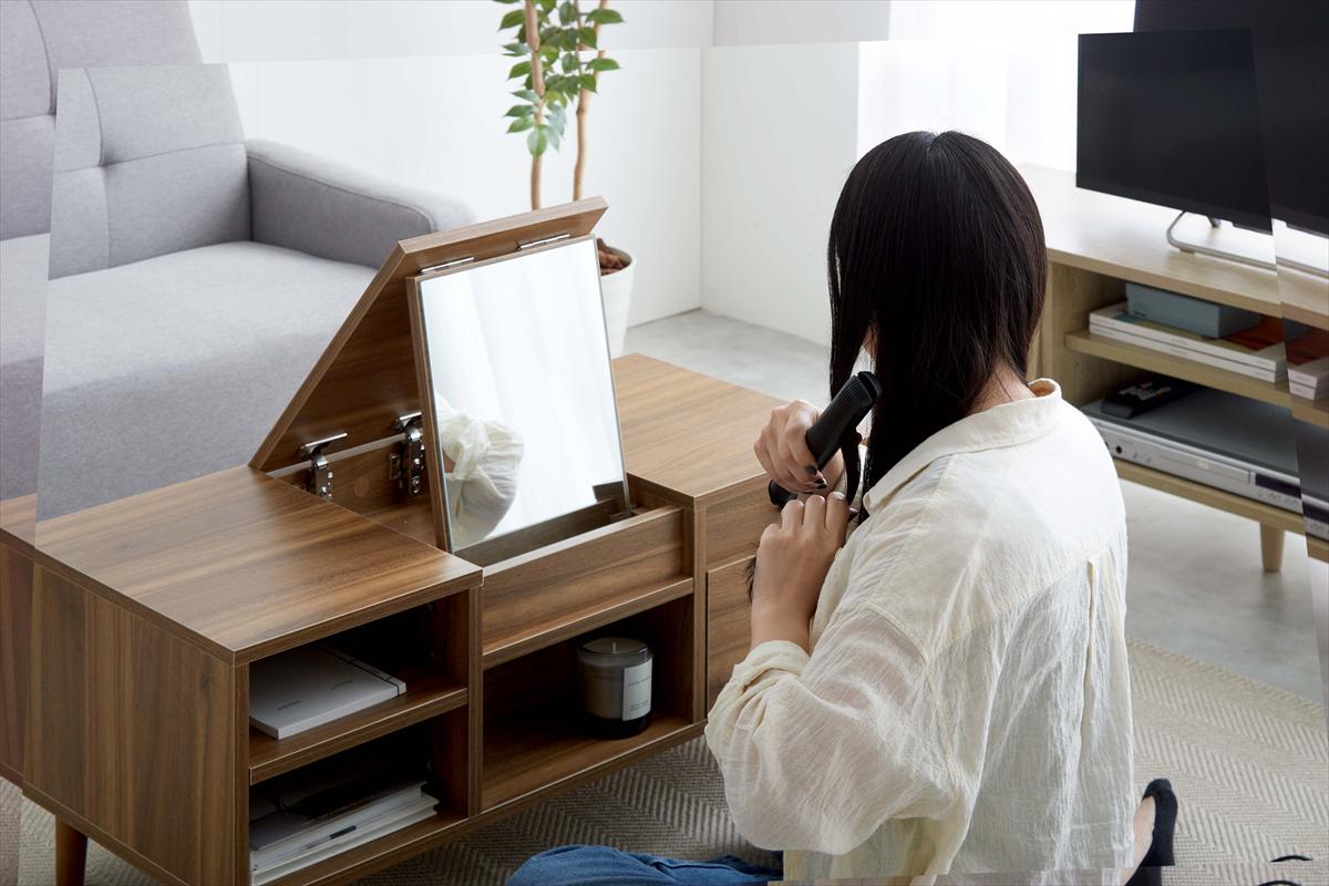 ドレッサー メイクテーブル 鏡台 おしゃれ ナチュラルモダン ローデスク 引き出し コスメボックス 木目 化粧台