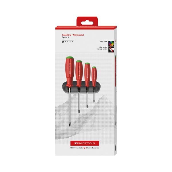 PB SWISS TOOLS ピービースイスツールズ 4本組 スイスグリップ ポジドライバーセット ホルダー付 ペーパーボックス入 8243.CBB
