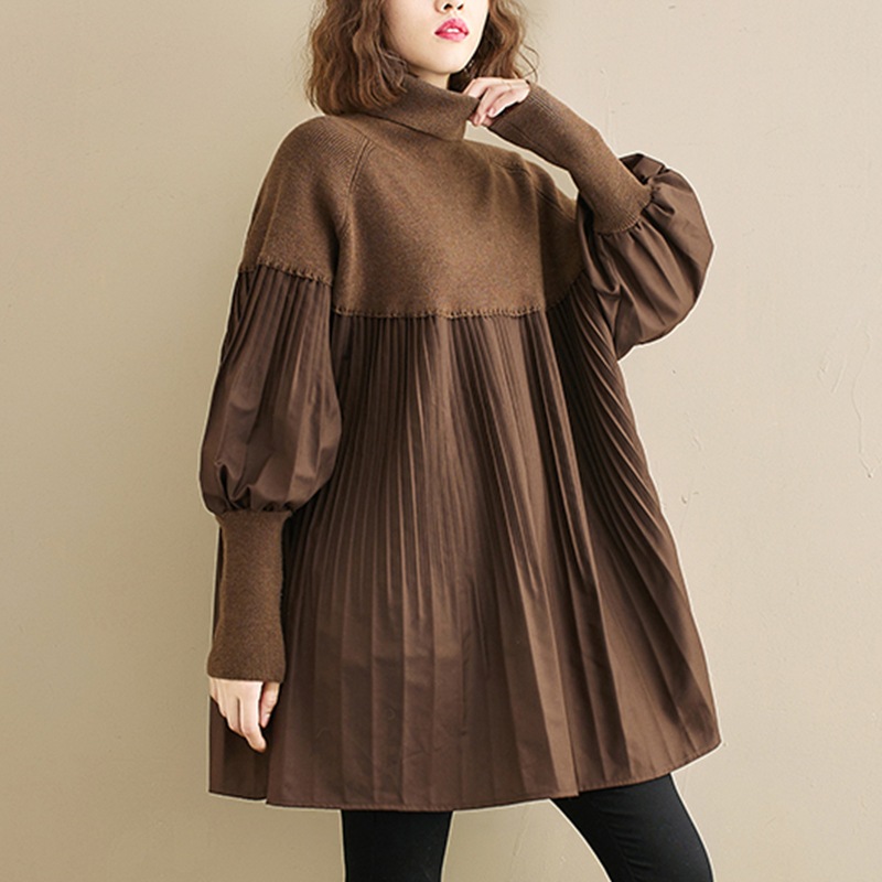 トップス レディース プルオーバー 袖あり 長袖 ボリューム袖 萌袖 タートルネック