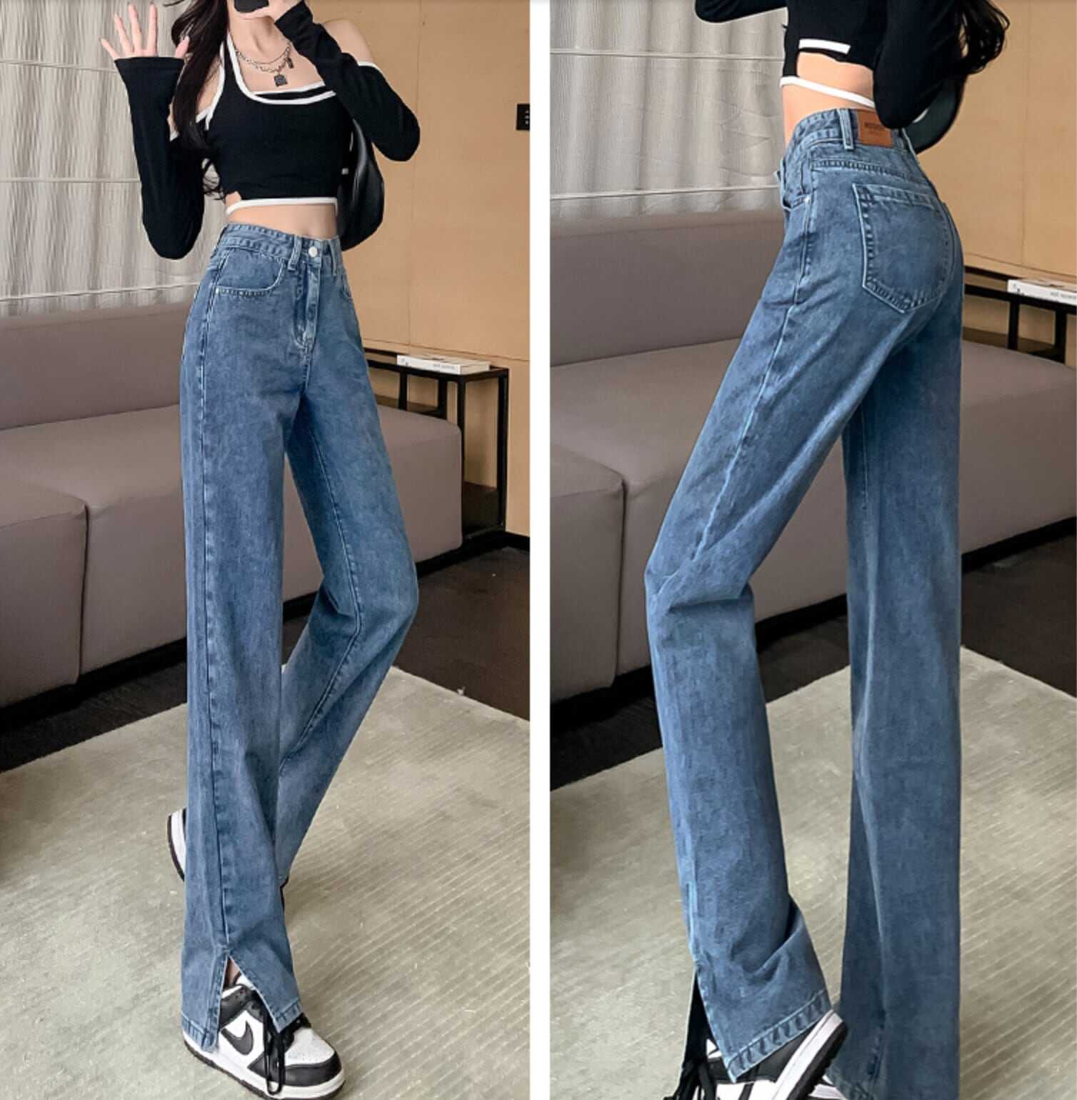 ボトムス ボトム おすすめ おしゃれ お洒落 激安 安い プチプラ ジーンズ デニム パンツ ワイド パンツ ハイ ウエスト ワイド スリット 太め 美脚 動きやすい 韓国 ヒップアップ l