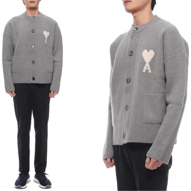 [] 25FW 男性 ハートロゴ アルパカ混紡カーディガン (UKC366 KN0135 058 M 25F)