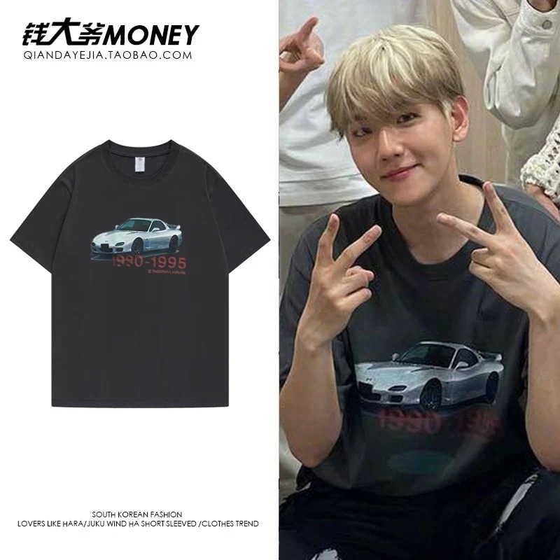 【急速出荷!2枚購入で300円 OFF!】exo ベクヒョン 半袖tシャツ レディース版 ゆったりプリント コットン トップス 春夏 レディース ボトムス シャツ2枚購入でカード1パスケース