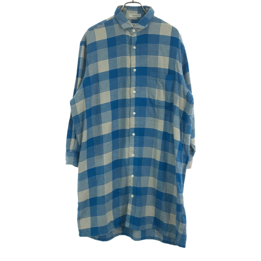 USA製 チェック 長袖 シャツワンピース 15-28 ホワイト×ブルー系 レディース