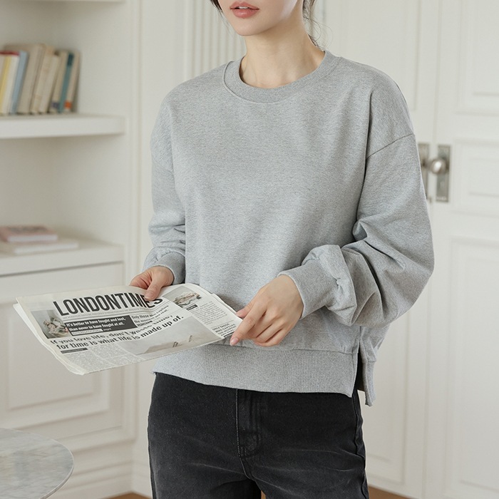 [韓国ファッション] ラウンドネック サイドスリット マンツーマンTシャツ