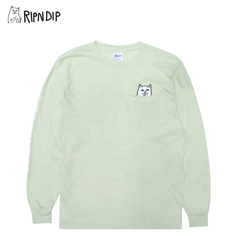 リップンディップ Lord Nermal Pocket Long Sleeve Tee Light Lime メンズ 長袖 Tシャツ ロンT [AA-3]